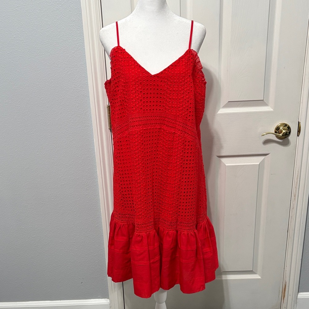 J. Crew Red Eyelet Lace Flora Mini Dress Size 14